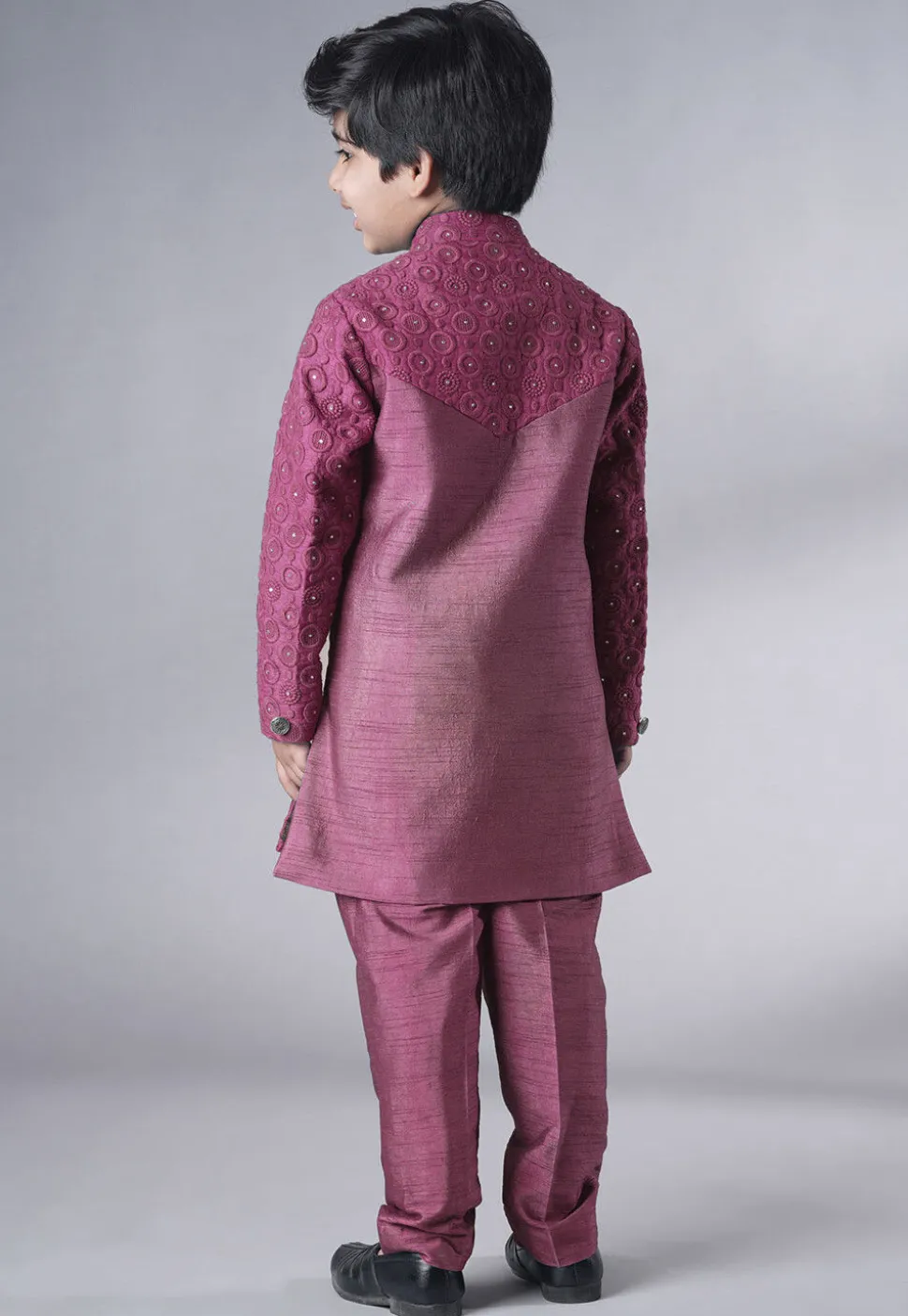 Embroidered Georgette Sherwani Set in Pink