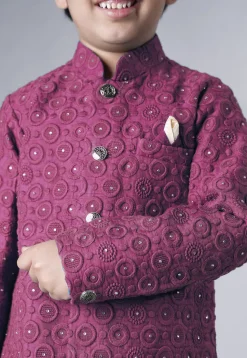 Embroidered Georgette Sherwani Set in Pink