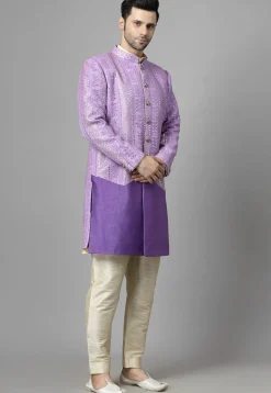 Embroidered Georgette Sherwani in Light Purple