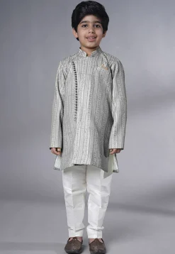 Embroidered Georgette Sherwani in Grey