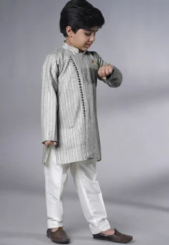 Embroidered Georgette Sherwani in Grey