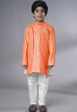 Embroidered Georgette Sherwani in Peach