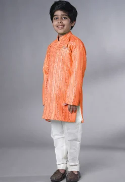 Embroidered Georgette Sherwani in Peach