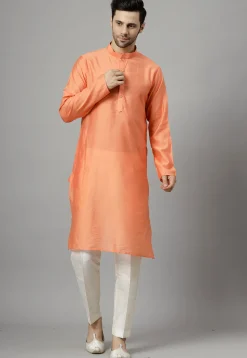 Embroidered Georgette Sherwani in Peach