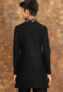 Embroidered Georgette Sherwani in Black