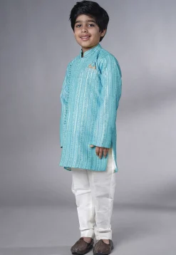 Embroidered Georgette Sherwani in Sky Blue