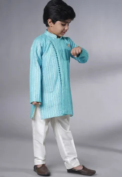 Embroidered Georgette Sherwani in Sky Blue