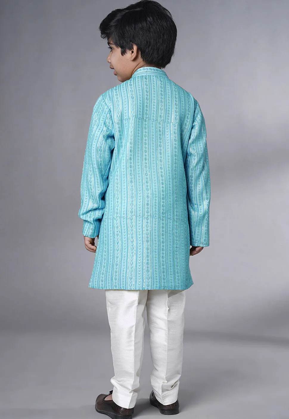 Embroidered Georgette Sherwani in Sky Blue