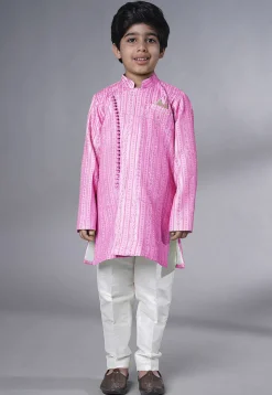 Embroidered Georgette Sherwani in Pink
