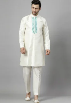 Embroidered Georgette Sherwani in Sky Blue and Off White