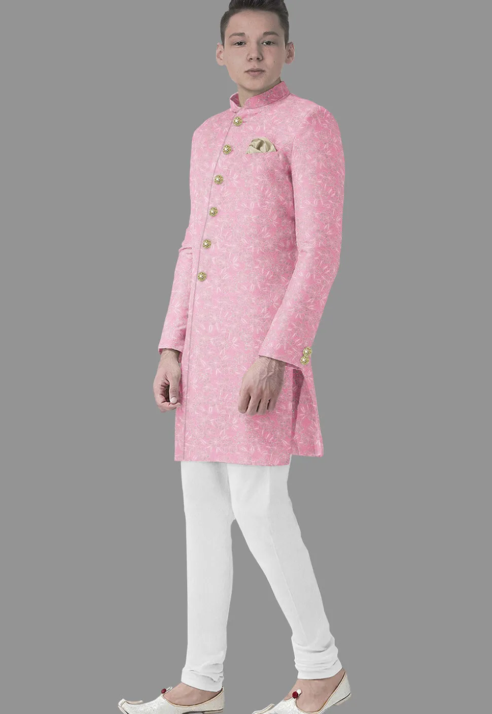 Embroidered Georgette Sherwani in Pink