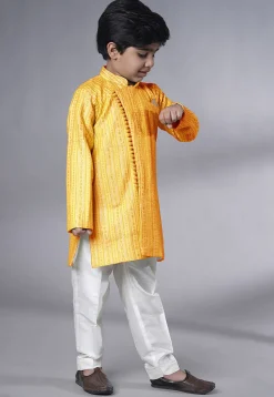 Embroidered Georgette Sherwani in Yellow
