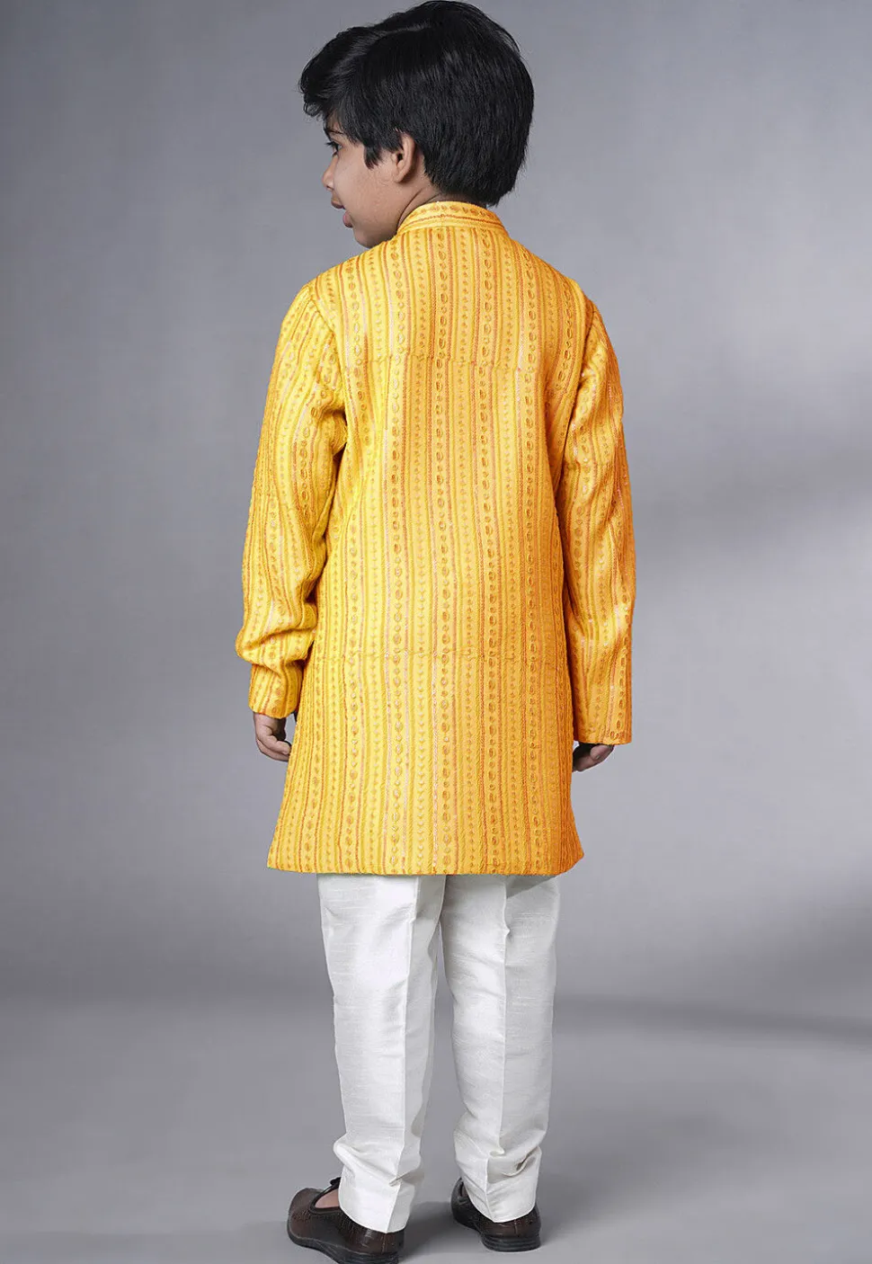 Embroidered Georgette Sherwani in Yellow
