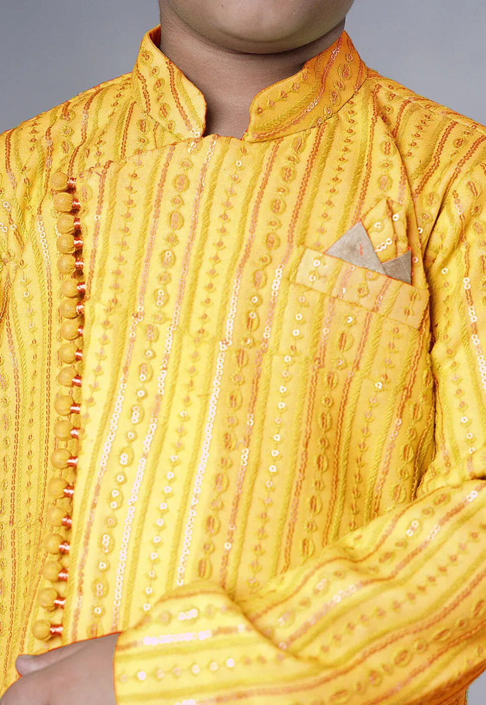 Embroidered Georgette Sherwani in Yellow