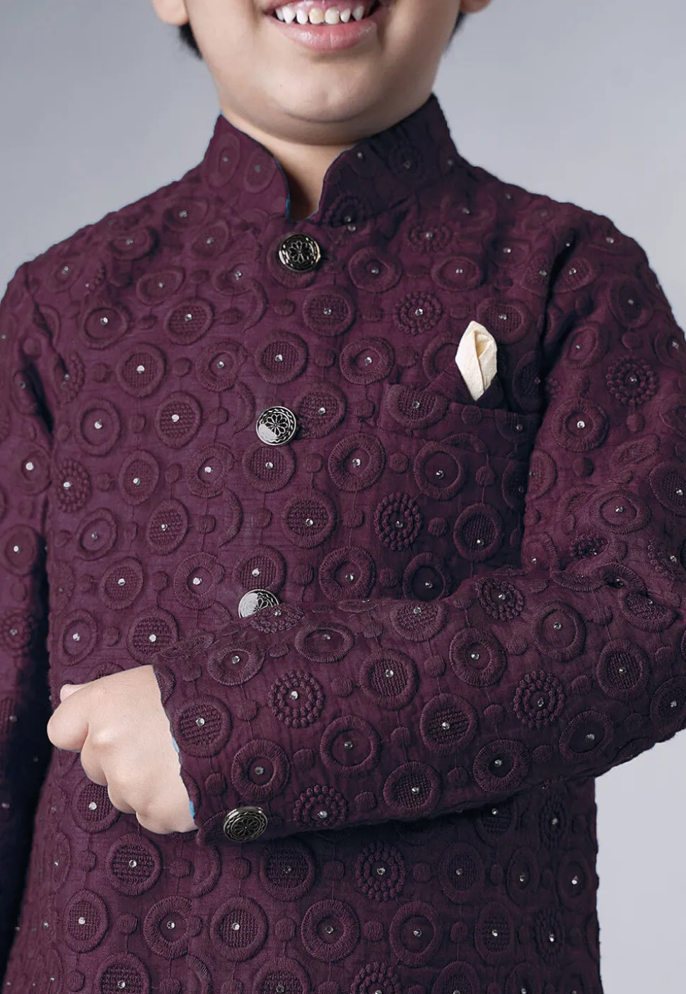 Embroidered Georgette Sherwani Set in Wine