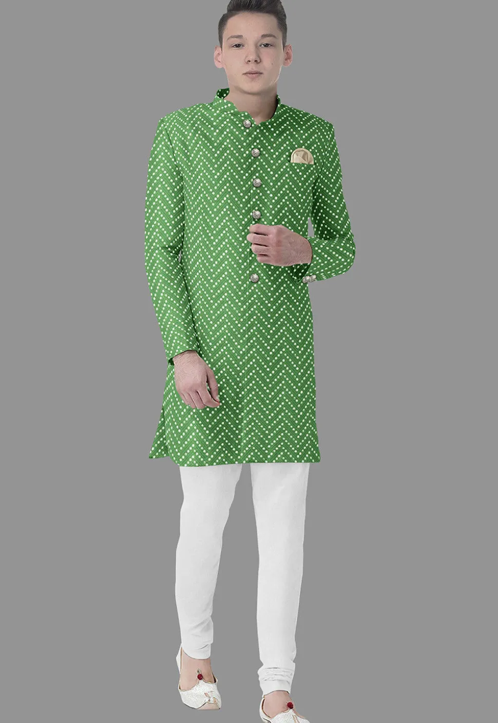 Embroidered Georgette Sherwani in Light Green