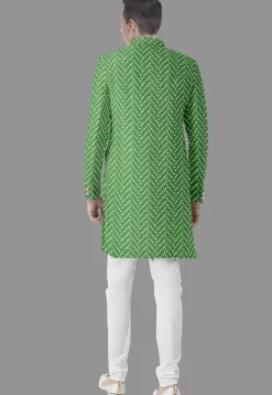 Embroidered Georgette Sherwani in Light Green