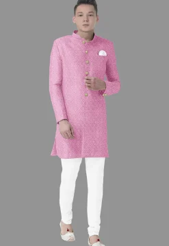 Embroidered Georgette Sherwani in Light Pink
