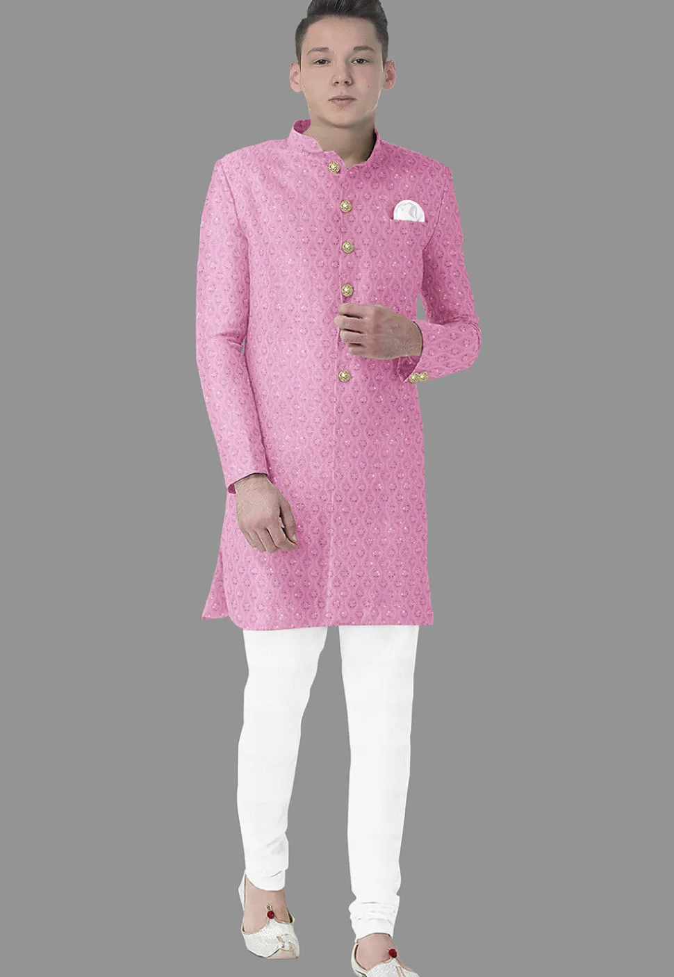 Embroidered Georgette Sherwani in Light Pink