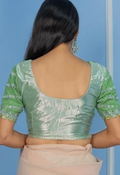 Embroidered Georgette Shimmer Padded Scalloped Blouse in Green