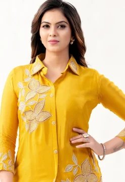 Embroidered Georgette Shirt Set in Mustard