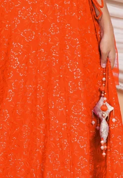 Embroidered Georgette Skirt in Orange
