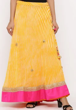 Embroidered Georgette Skirt in Yellow