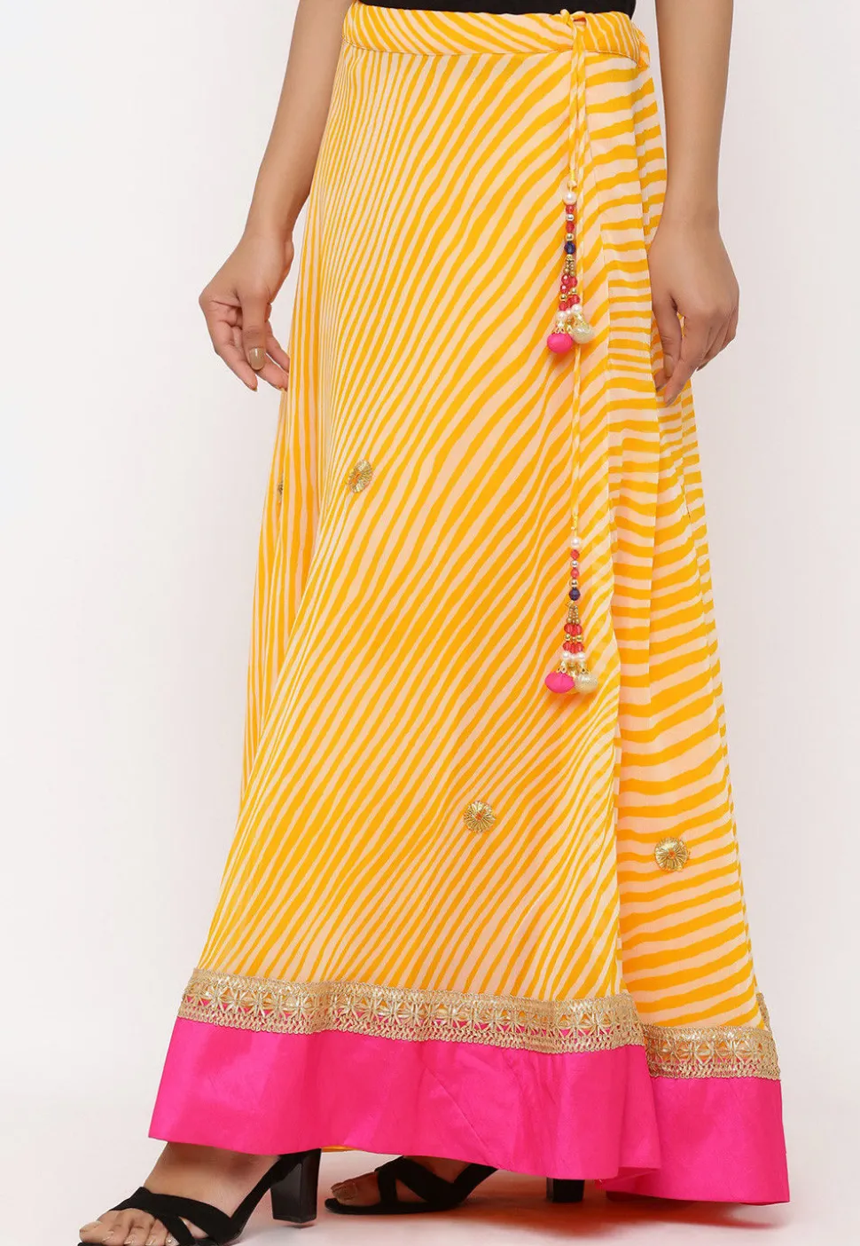 Embroidered Georgette Skirt in Yellow