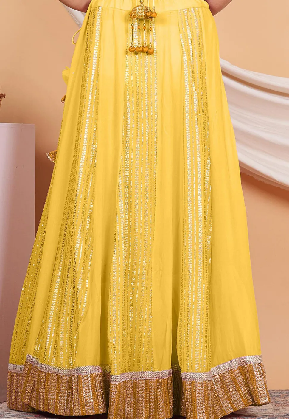 Embroidered Georgette Skirt in Yellow