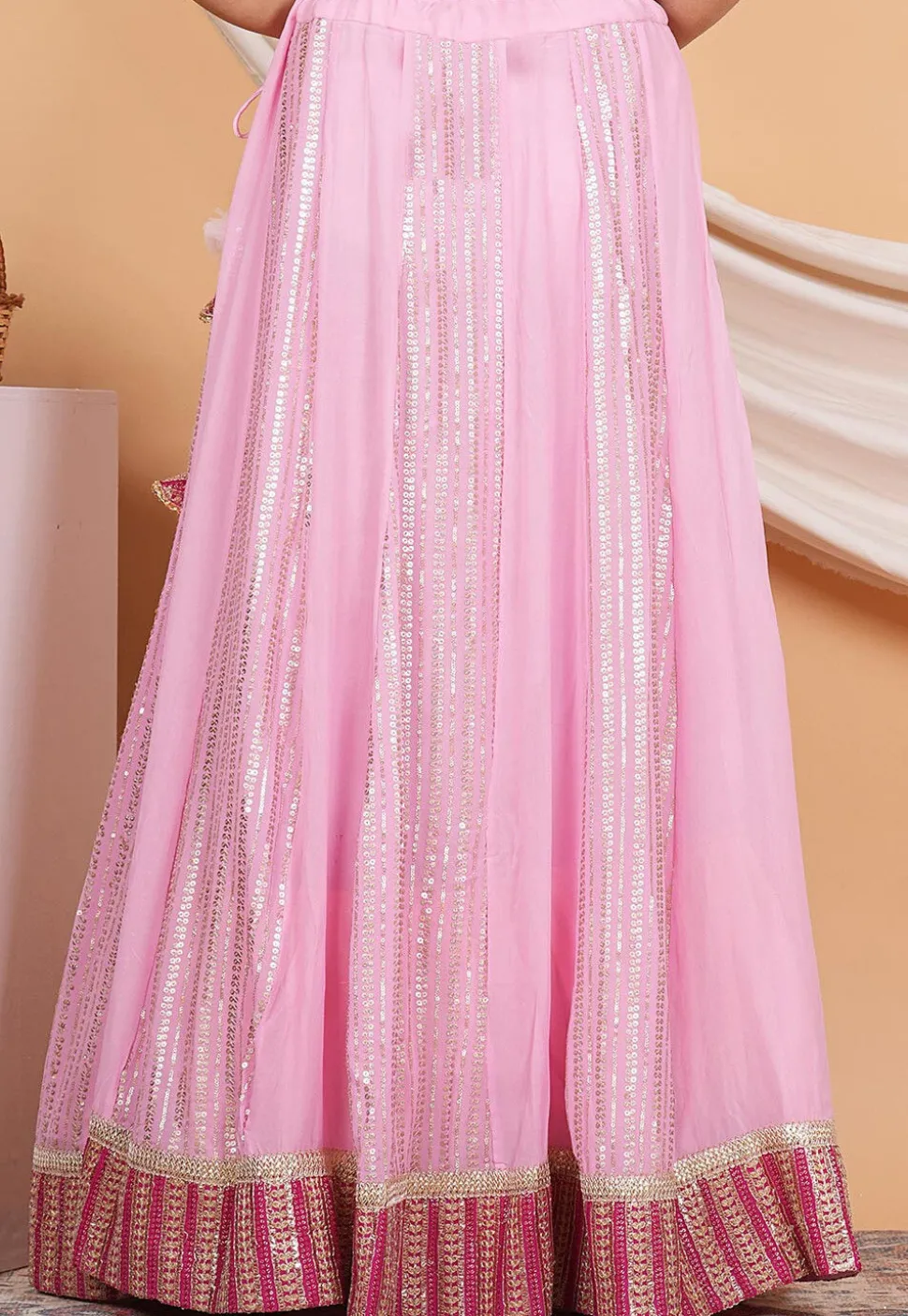 Embroidered Georgette Skirt in Baby Pink