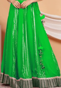 Embroidered Georgette Skirt in Green