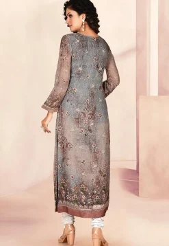 Embroidered Georgette Staright Kurta in Grey