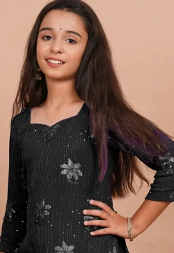 Embroidered Georgette Straight Kurta set in Black