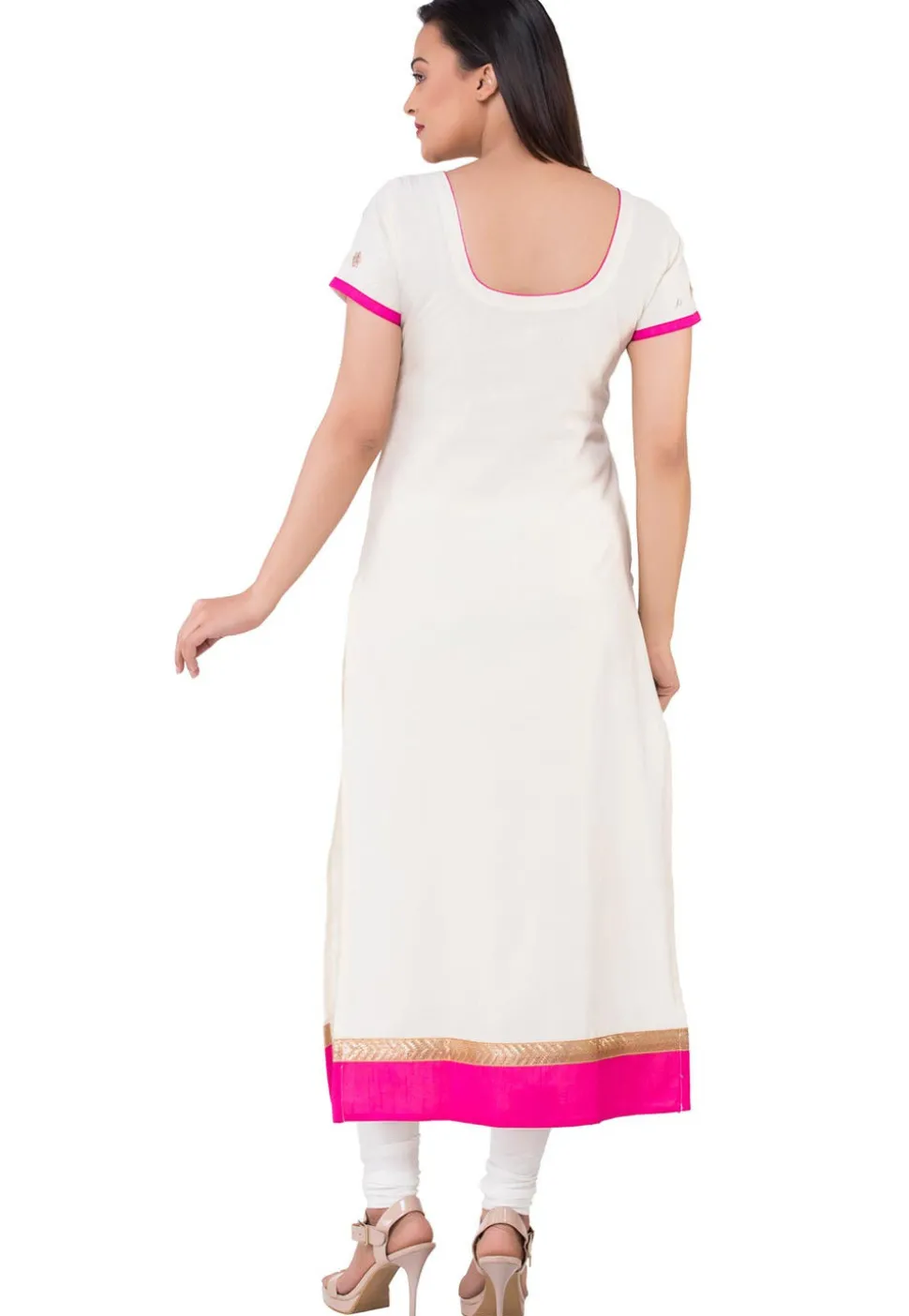 Embroidered Georgette Straight Suit in Off White