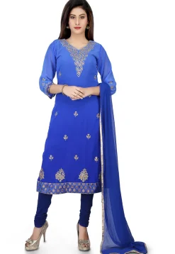 Embroidered Georgette Straight Suit in Blue Ombre