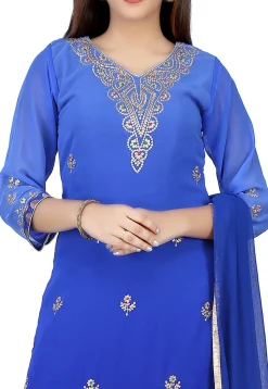 Embroidered Georgette Straight Suit in Blue Ombre