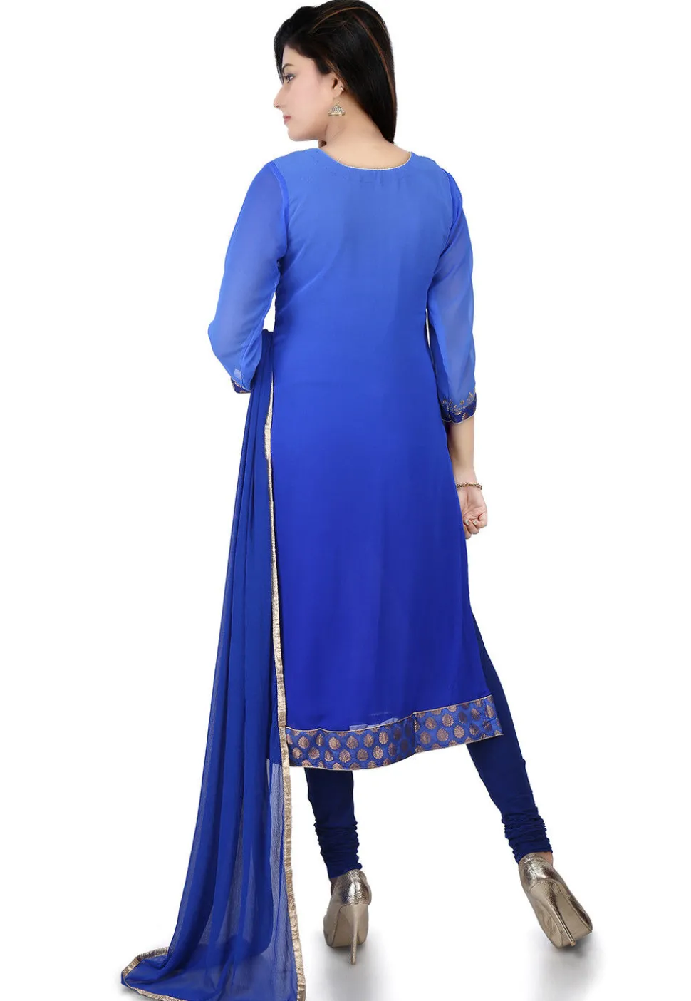 Embroidered Georgette Straight Suit in Blue Ombre