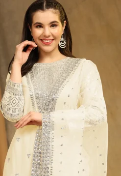 Embroidered Georgette Straight Suit in Cream