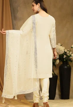 Embroidered Georgette Straight Suit in Cream