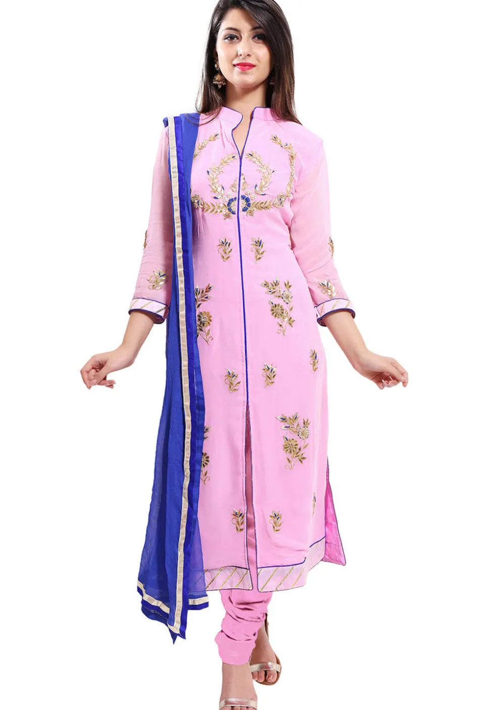 Embroidered Georgette Straight Suit in Pink