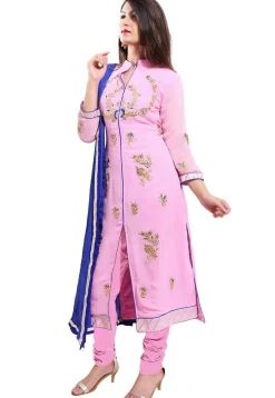 Embroidered Georgette Straight Suit in Pink