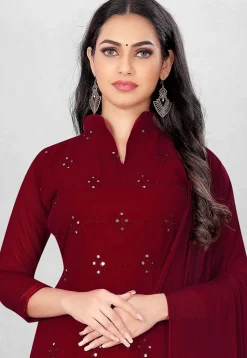 Embroidered Georgette Straight Suit in Maroon