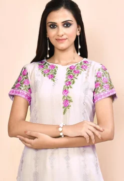 Embroidered Georgette Straight Suit in Light Beige
