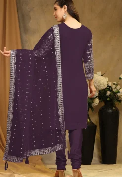 Embroidered Georgette Straight Suit in Purple