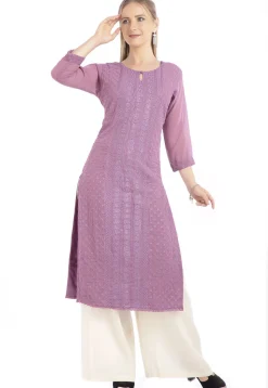 Embroidered Georgette Straight Kurta in Light Purple