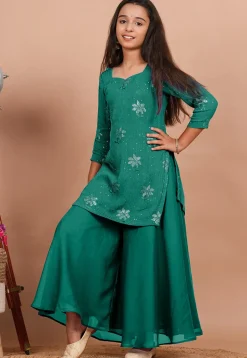 Embroidered Georgette Straight Kurta set in Sea Green