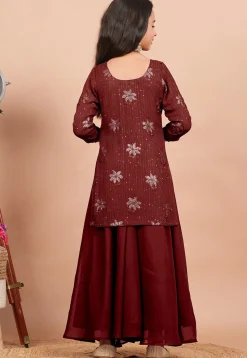 Embroidered Georgette Straight Kurta set in Maroon