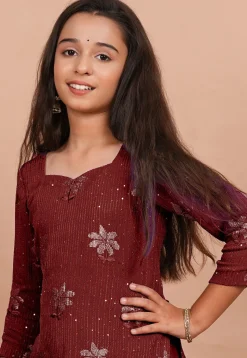 Embroidered Georgette Straight Kurta set in Maroon