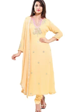 Embroidered Georgette Straight Suit in Peach
