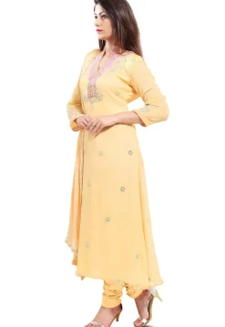 Embroidered Georgette Straight Suit in Peach
